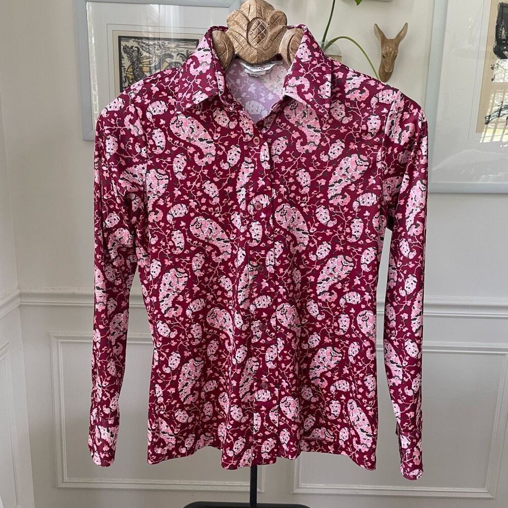 Vintage 70s Sears Perma-Prest Shirt Burgundy Pink Paisley Shirt S